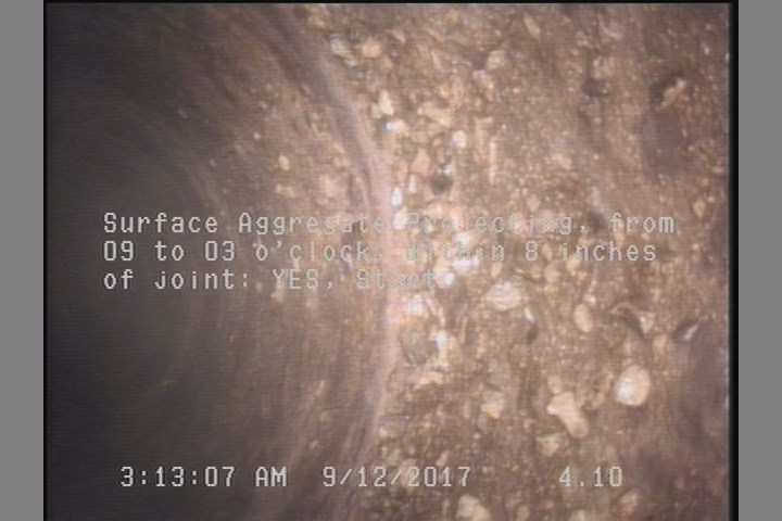 Surface Aggregate Projecting, from 09 to 03 o'clock, within 8 inches of joint: YES, Start