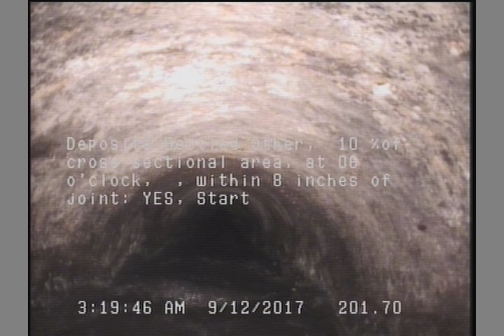 Deposits Settled Other, 10 %of cross sectional area, at 06 o'clock, , within 8 inches of joint: YES, Start