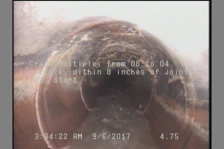 Crack Multiple, from 08 to 04 o'clock, within 8 inches of joint: YES, Start