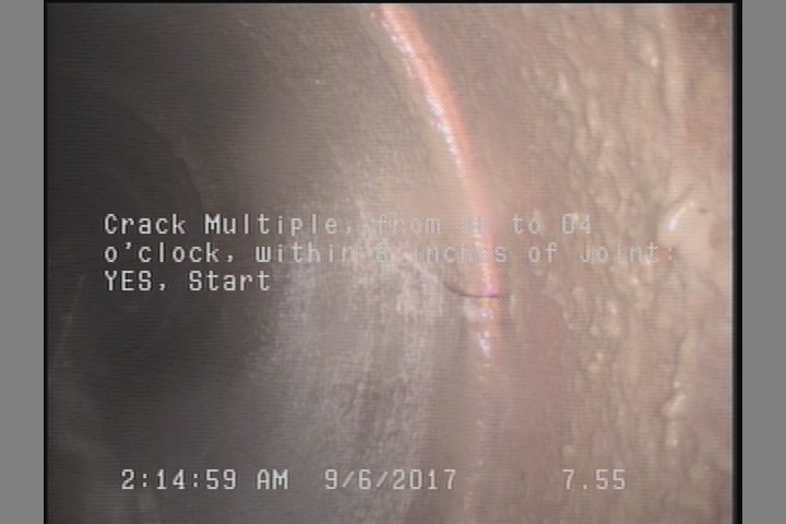 Crack Multiple, from 08 to 04 o'clock, within 8 inches of joint: YES, Start