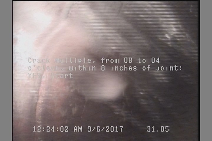 Crack Multiple, from 08 to 04 o'clock, within 8 inches of joint: YES, Start