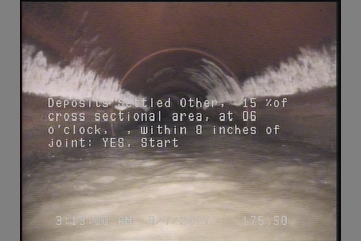 Deposits Settled Other, 15 %of cross sectional area, at 06 o'clock, , within 8 inches of joint: YES, Start