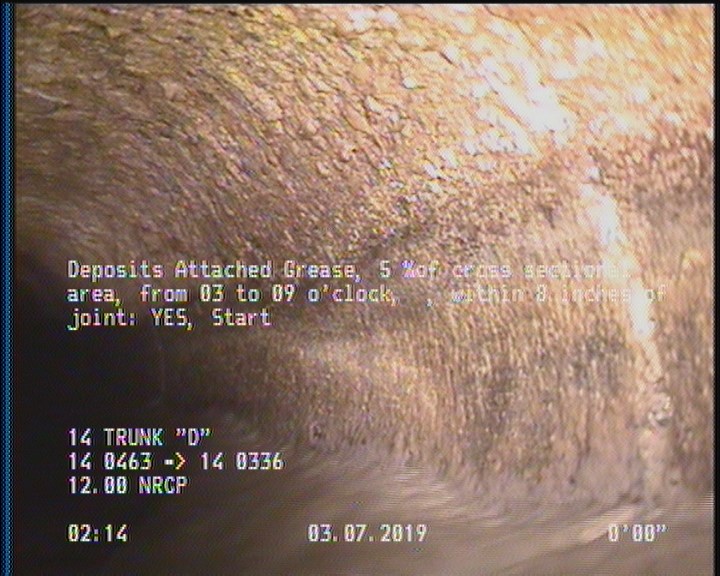 Deposits Attached Grease, 5 %of cross sectional area, from 03 to 09 o'clock, , within 8 inches of joint: YES, Start