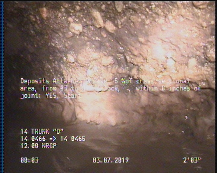 Deposits Attached Grease, 5 %of cross sectional area, from 03 to 09 o'clock, , within 8 inches of joint: YES, Start