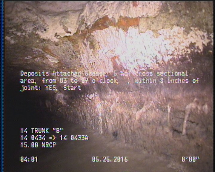 Deposits Attached Grease, 5 %of cross sectional area, from 03 to 09 o'clock, , within 8 inches of joint: YES, Start