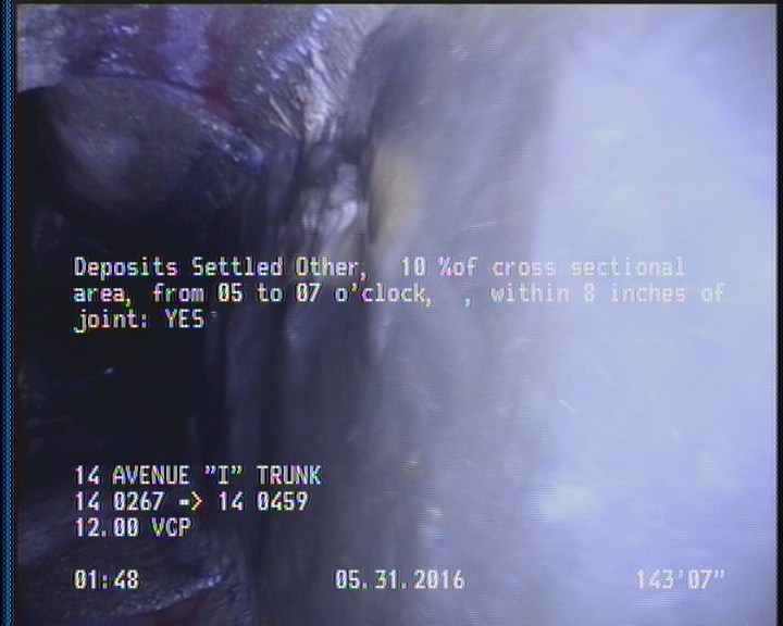 Deposits Settled Other, 10 %of cross sectional area, from 05 to 07 o'clock, , within 8 inches of joint: YES