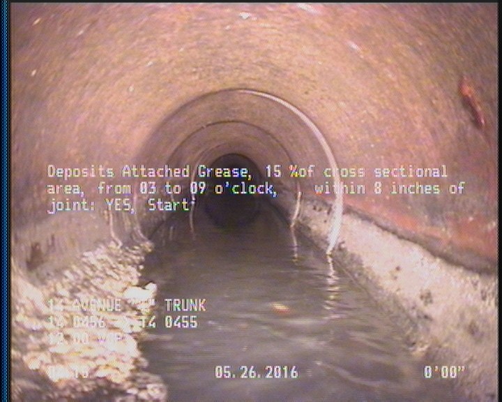 Deposits Attached Grease, 15 %of cross sectional area, from 03 to 09 o'clock, , within 8 inches of joint: YES, Start