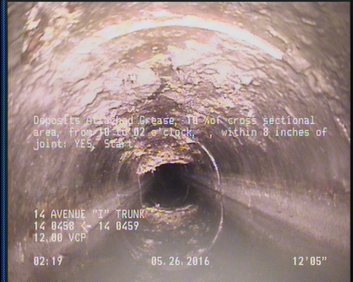 Deposits Attached Grease, 10 %of cross sectional area, from 10 to 02 o'clock, , within 8 inches of joint: YES, Start