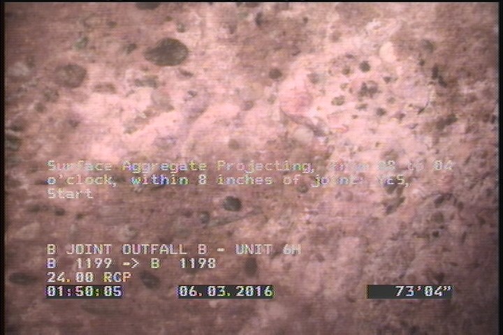 Surface Aggregate Projecting, from 08 to 04 o'clock, within 8 inches of joint: YES, Start
