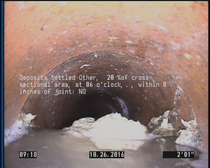 Deposits Settled Other, 20 %of cross sectional area, at 06 o'clock, , within 8 inches of joint: NO