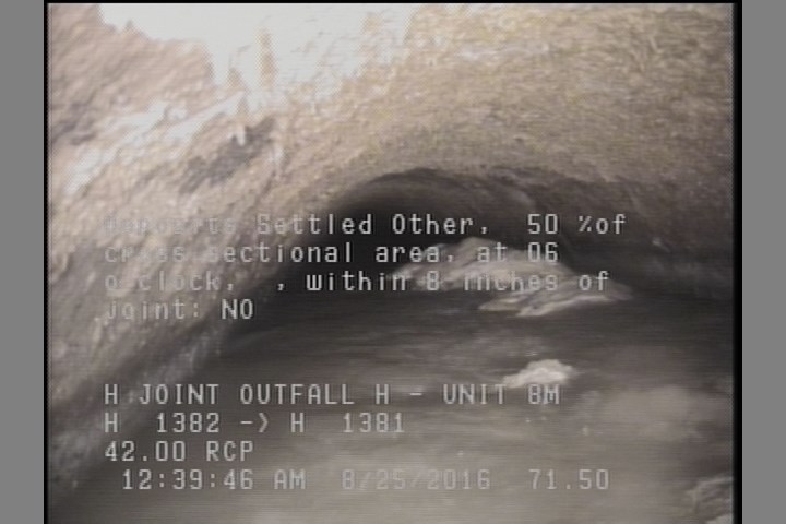 Deposits Settled Other, 50 %of cross sectional area, at 06 o'clock, , within 8 inches of joint: NO