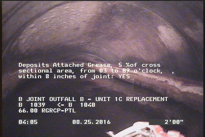 Deposits Attached Grease, 5 %of cross sectional area, from 03 to 09 o'clock, , within 8 inches of joint: YES