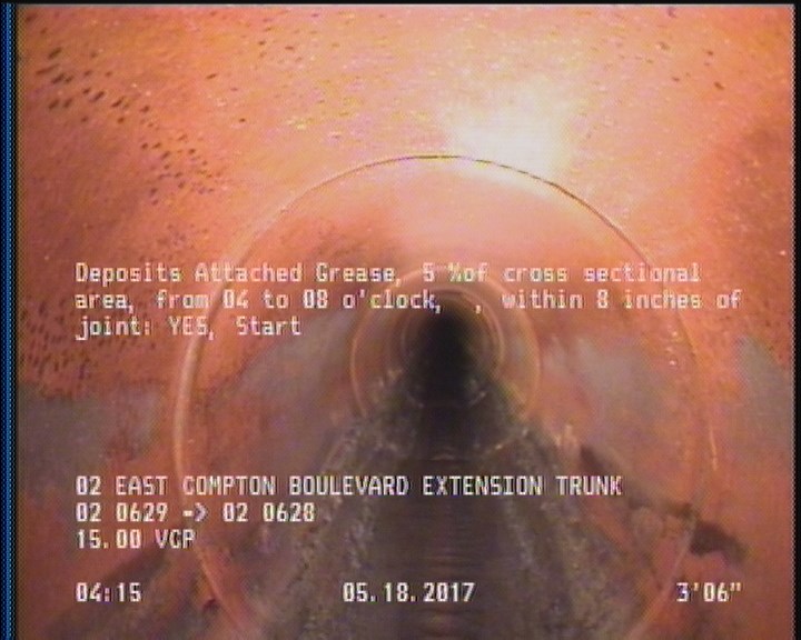 Deposits Attached Grease, 5 %of cross sectional area, from 04 to 08 o'clock, , within 8 inches of joint: YES, Start
