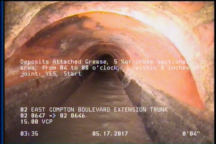 Deposits Attached Grease, 5 %of cross sectional area, from 04 to 08 o'clock, , within 8 inches of joint: YES, Start