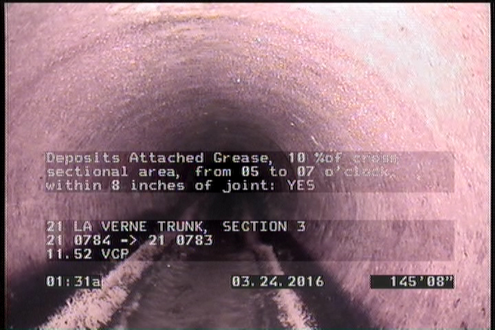 Deposits Attached Grease, 10 %of cross sectional area, from 05 to 07 o'clock, , within 8 inches of joint: YES