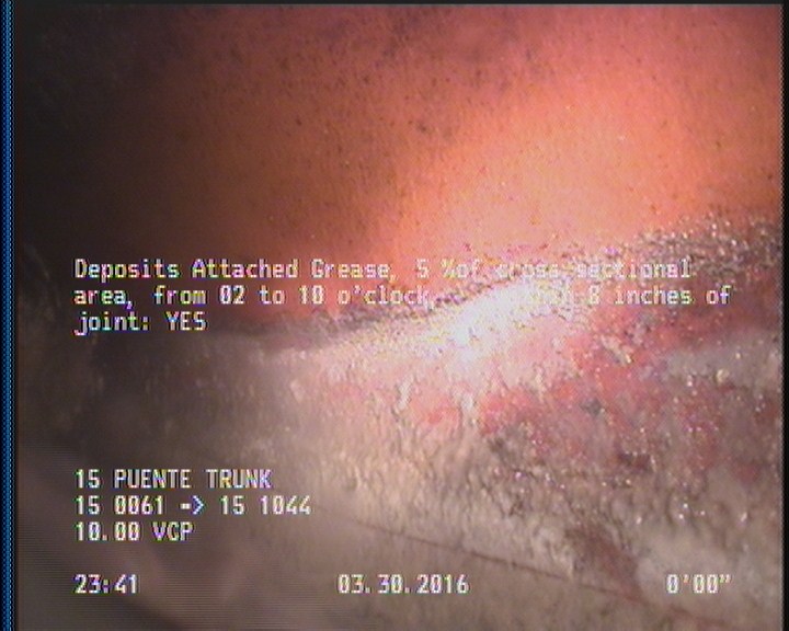 Deposits Attached Grease, 5 %of cross sectional area, from 02 to 10 o'clock, , within 8 inches of joint: YES