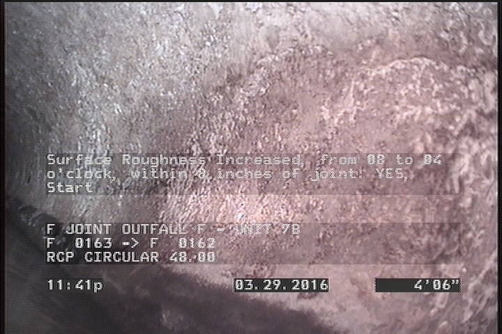 Surface Roughness Increased, from 08 to 04 o'clock, within 8 inches of joint: YES, Start