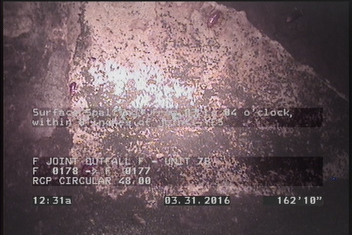 Surface Spalling, from 03 to 04 o'clock, within 8 inches of joint: YES