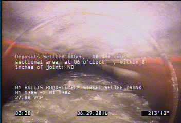 Deposits Settled Other, 10 %of cross sectional area, at 06 o'clock, , within 8 inches of joint: NO