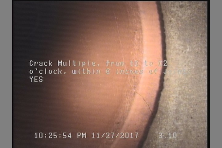 Crack Multiple, from 10 to 02 o'clock, within 8 inches of joint: YES