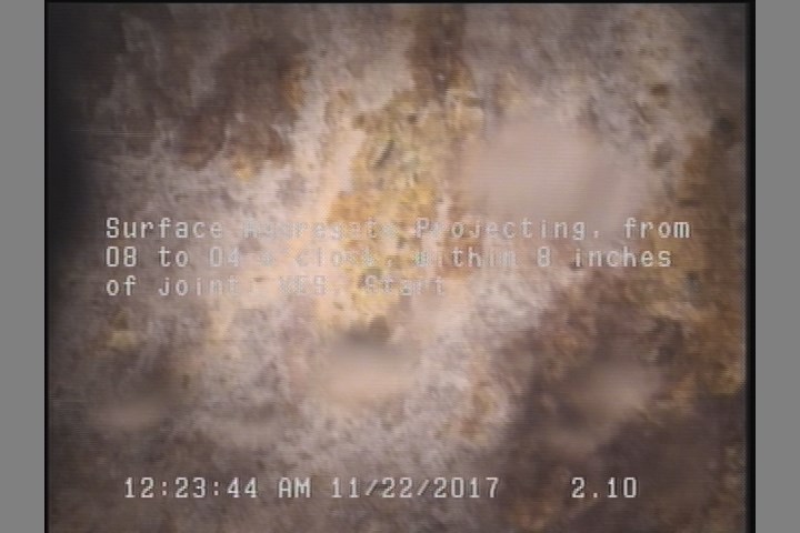 Surface Aggregate Projecting, from 08 to 04 o'clock, within 8 inches of joint: YES, Start