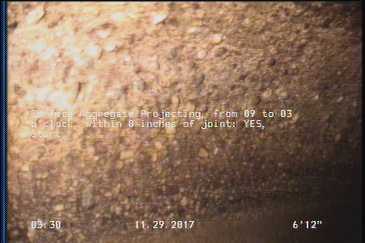 Surface Aggregate Projecting, from 09 to 03 o'clock, within 8 inches of joint: YES, Start