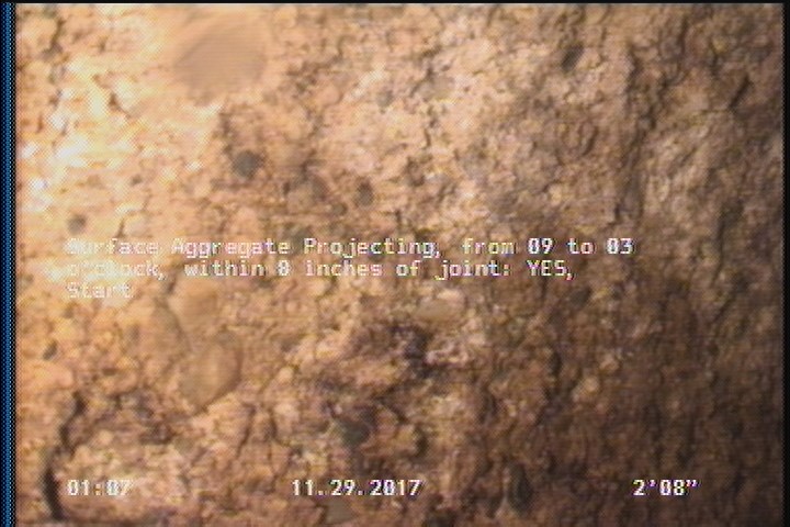 Surface Aggregate Projecting, from 09 to 03 o'clock, within 8 inches of joint: YES, Start