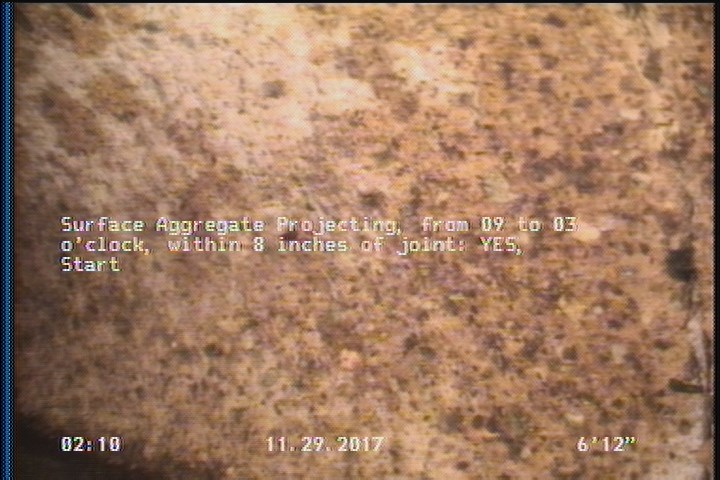 Surface Aggregate Projecting, from 09 to 03 o'clock, within 8 inches of joint: YES, Start