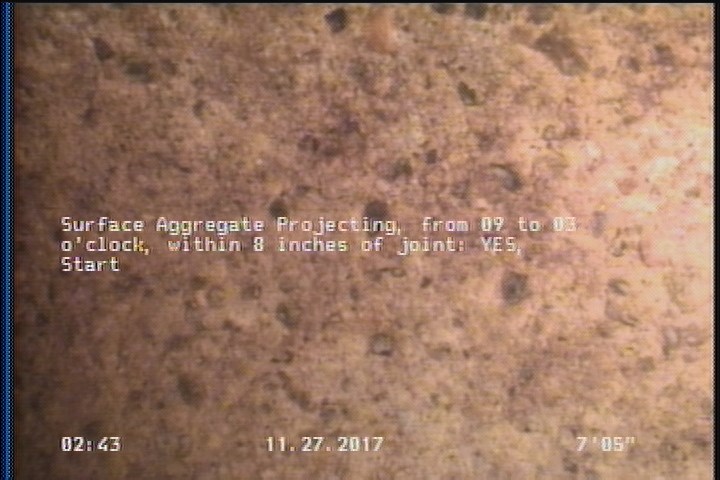 Surface Aggregate Projecting, from 09 to 03 o'clock, within 8 inches of joint: YES, Start