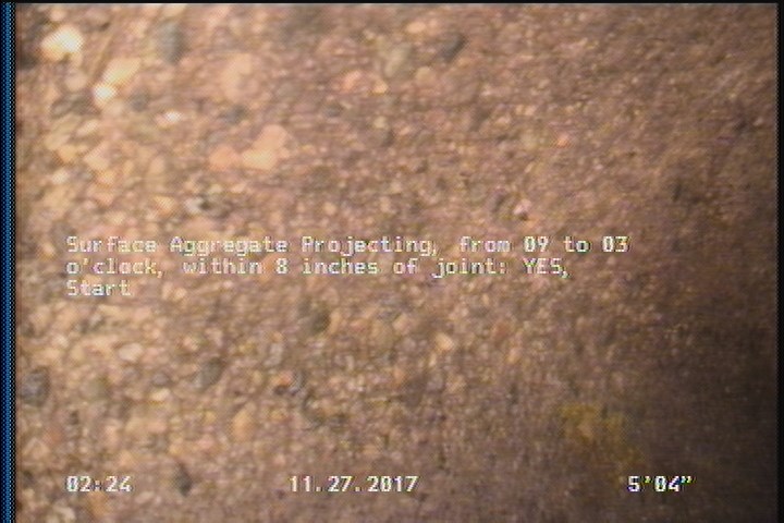 Surface Aggregate Projecting, from 09 to 03 o'clock, within 8 inches of joint: YES, Start