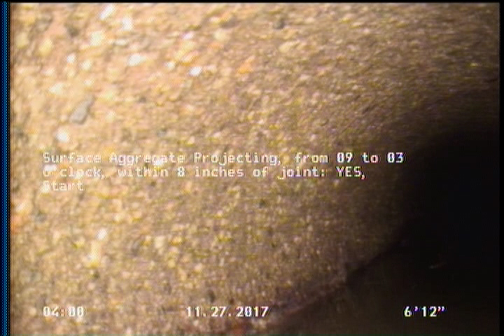 Surface Aggregate Projecting, from 09 to 03 o'clock, within 8 inches of joint: YES, Start