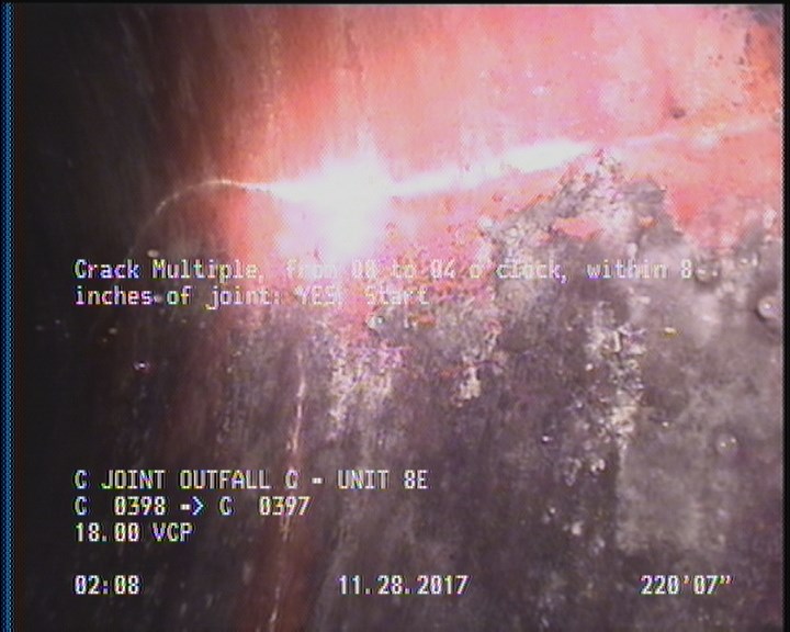 Crack Multiple, from 08 to 04 o'clock, within 8 inches of joint: YES, Start