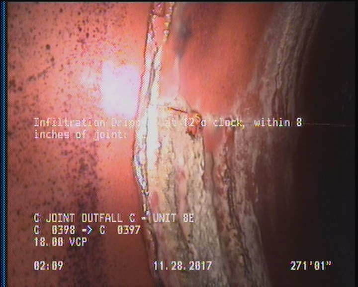 Infiltration Dripper, at 12 o'clock, within 8 inches of joint: YES