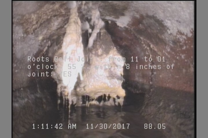 Roots Ball Joint, from 11 to 01 o'clock, 55 %, within 8 inches of joint: YES