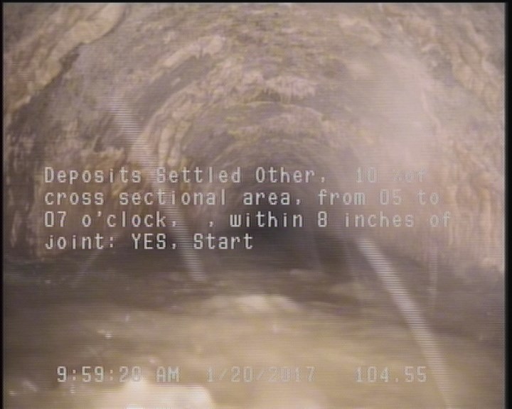 Deposits Settled Other, 10 %of cross sectional area, from 05 to 07 o'clock, , within 8 inches of joint: YES, Start