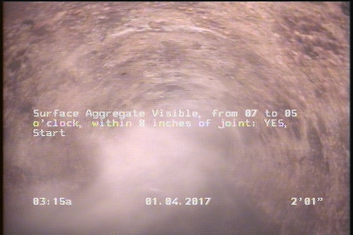 Surface Aggregate Visible, from 07 to 05 o'clock, within 8 inches of joint: YES, Start