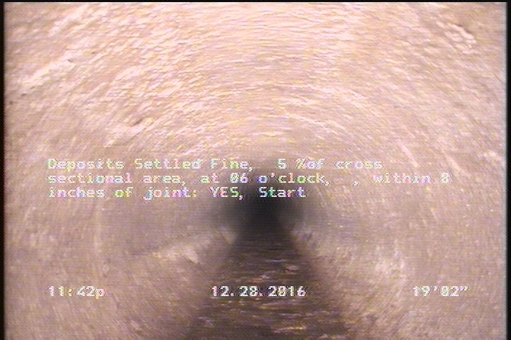 Deposits Settled Fine, 5 %of cross sectional area, at 06 o'clock, , within 8 inches of joint: YES, Start