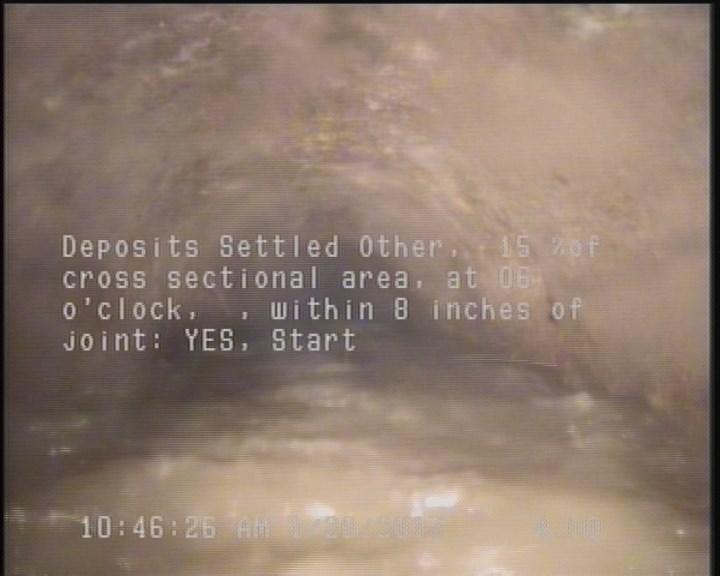Deposits Settled Other, 15 %of cross sectional area, at 06 o'clock, , within 8 inches of joint: YES, Start