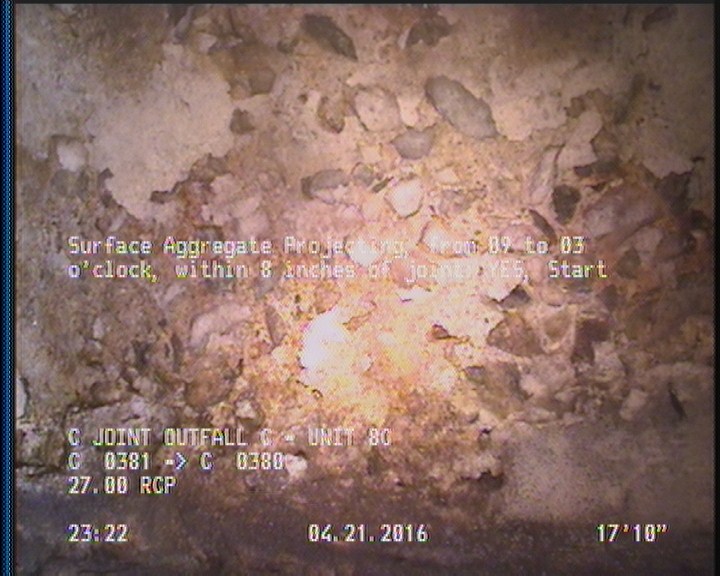 Surface Aggregate Projecting, from 09 to 03 o'clock, within 8 inches of joint: YES, Start