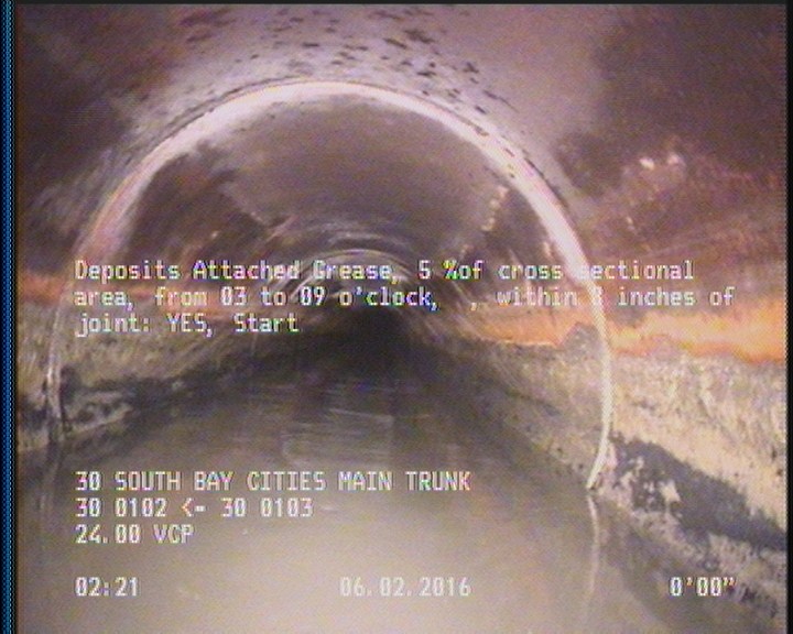Deposits Attached Grease, 5 %of cross sectional area, from 03 to 09 o'clock, , within 8 inches of joint: YES, Start