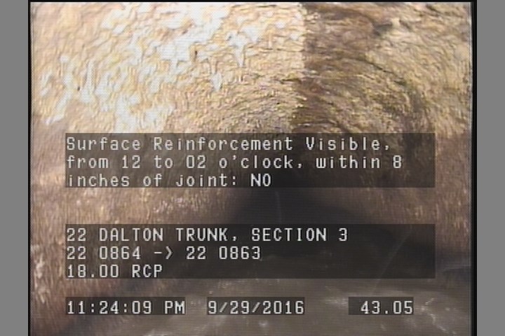 Surface Reinforcement Visible, from 12 to 02 o'clock, within 8 inches of joint: NO, Start