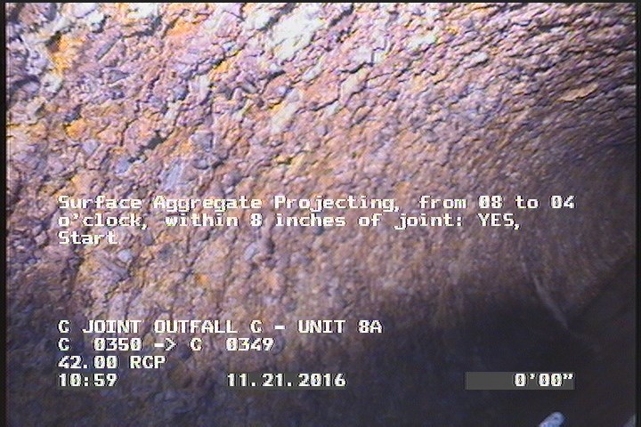 Surface Aggregate Projecting, from 08 to 04 o'clock, within 8 inches of joint: YES, Start