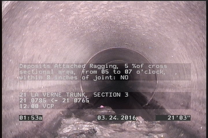 Deposits Attached Ragging, 5 %of cross sectional area, from 05 to 07 o'clock, , within 8 inches of joint: NO