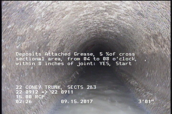 Deposits Attached Grease, 5 %of cross sectional area, from 04 to 08 o'clock, , within 8 inches of joint: YES, Start