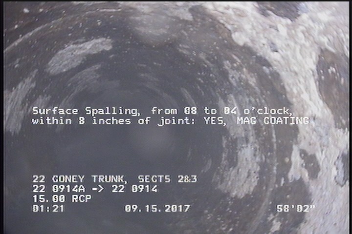 Surface Spalling, from 08 to 04 o'clock, within 8 inches of joint: YES, Start - MAG COATING