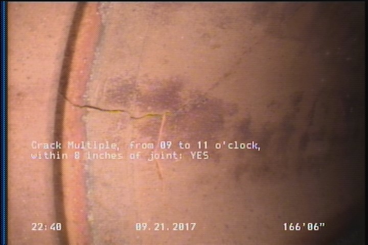 Crack Multiple, from 09 to 11 o'clock, within 8 inches of joint: YES
