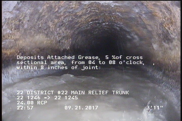 Deposits Attached Grease, 5 %of cross sectional area, from 04 to 08 o'clock, , within 8 inches of joint: YES, Start