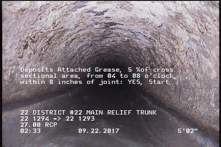Deposits Attached Grease, 5 %of cross sectional area, from 04 to 08 o'clock, , within 8 inches of joint: YES, Start