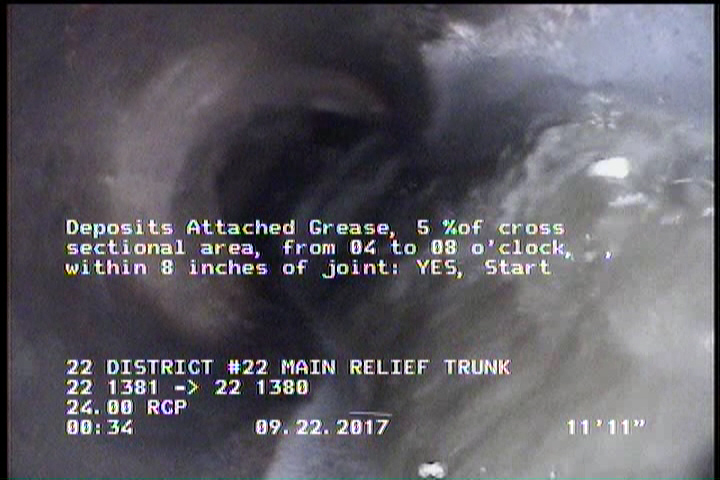 Deposits Attached Grease, 0 %of cross sectional area, from 04 to 08 o'clock, , within 8 inches of joint: YES