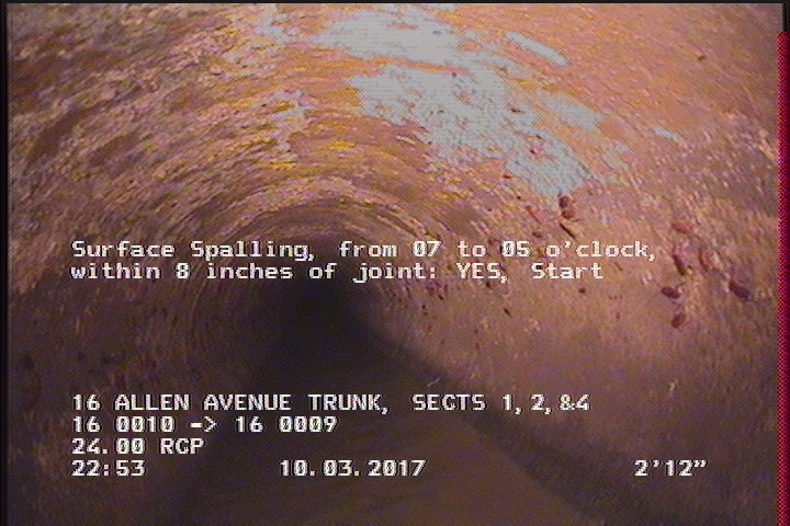 Surface Spalling, from 07 to 05 o'clock, within 8 inches of joint: YES, Start